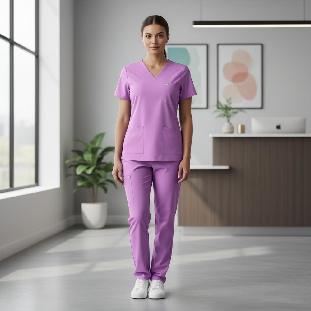 Figs Catarina Lavender Scrub Top Size Large